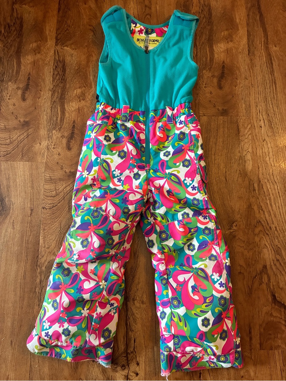 Boulder Gear Girls Teal & Multicolor Floral Snow Overalls